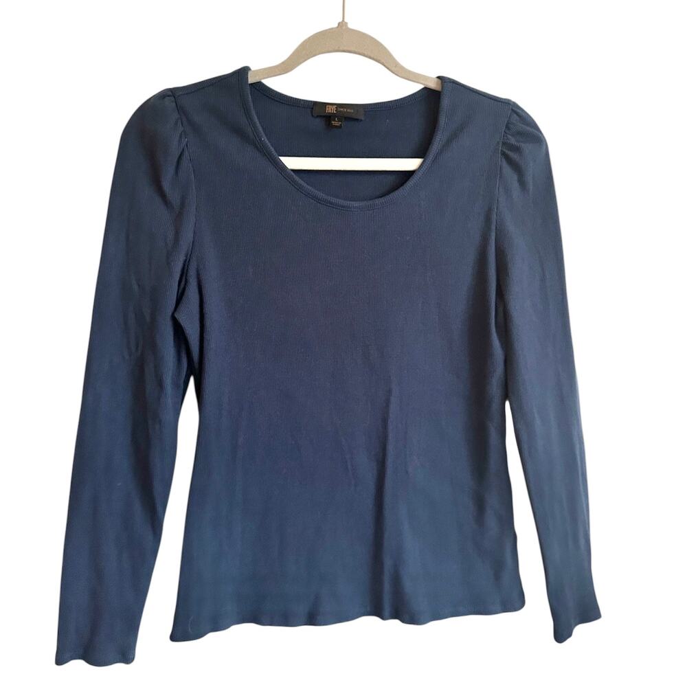 Frye Boots LongSleeve Top Stretchy soft blouse navy blue L puff sleeve comfort
